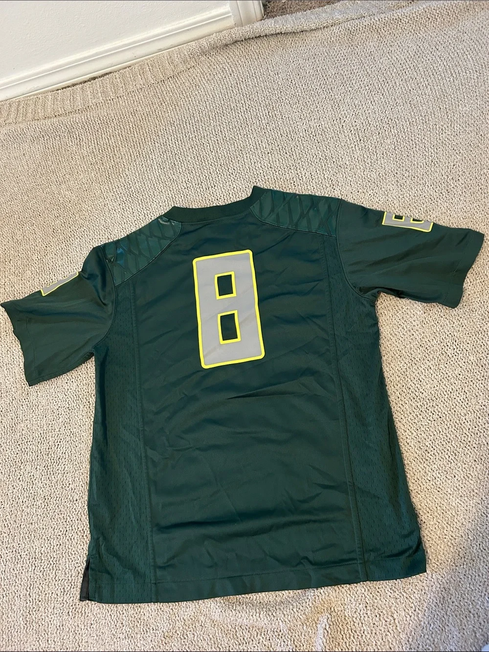 Nike Green Oregon Ducks #8 Football Jersey with Neon Yellow Trim